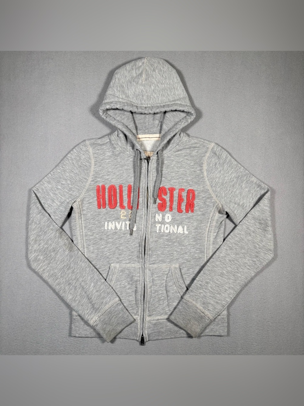 Vintage Hollister Full Zip Up Hoodie Women’s Medium Gray Embroidered Logo Y2K